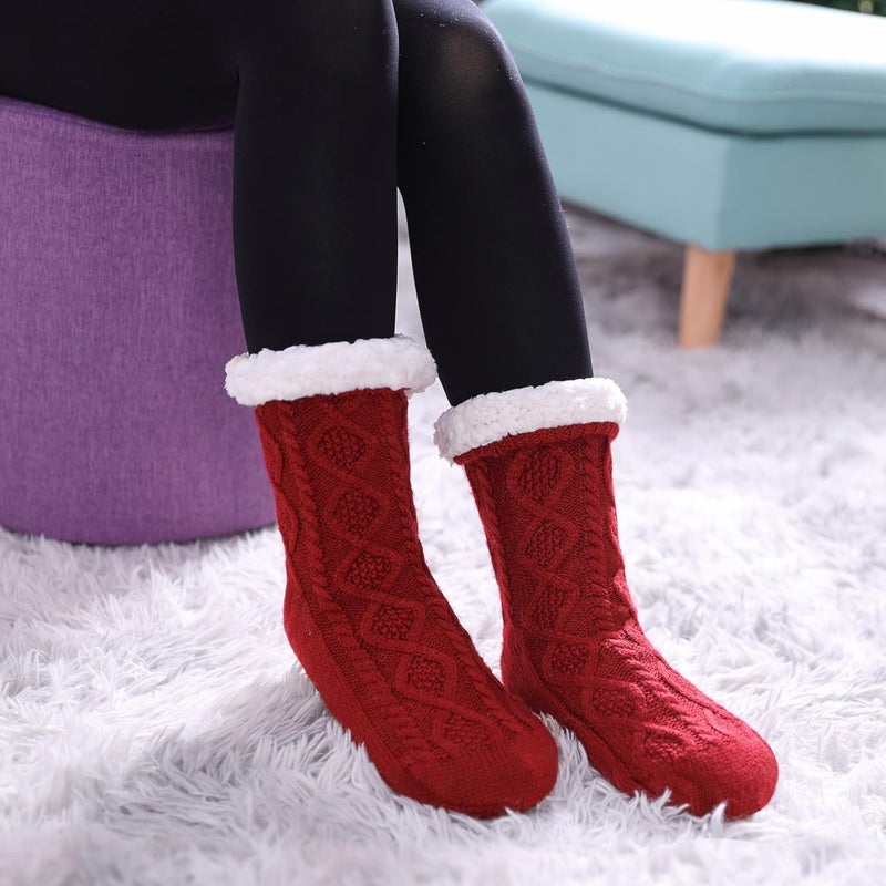 LINEMIN Womens Slipper Socks Winter Warm Fleece Lined Socks Cozy Soft Thick Fuzzy Non Slip Indoor Christmas Socks - Image 5